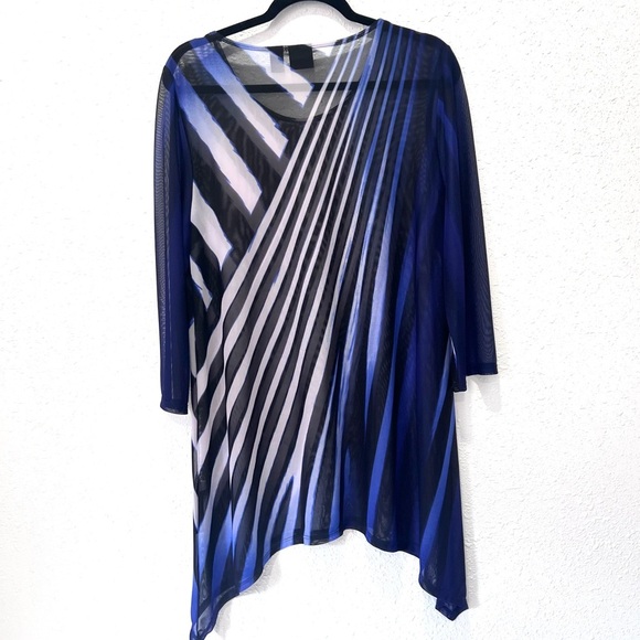 Chicos rhapsody mesh Blue and White Striped Tunic 12/L - Picture 6 of 10
